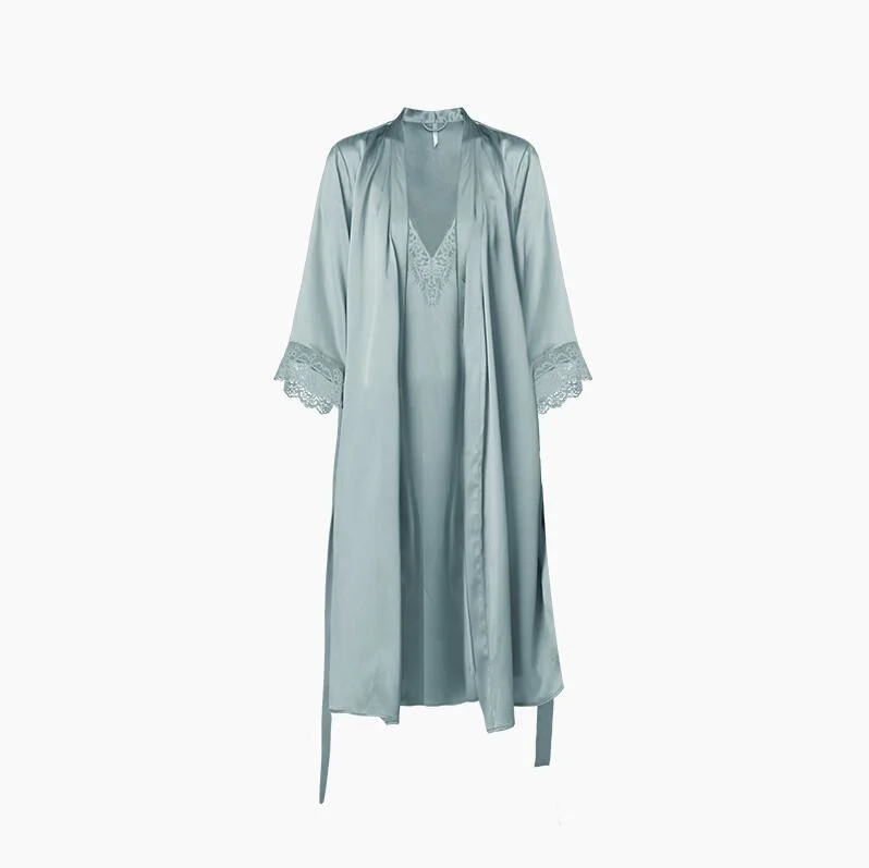 Mulberry Silk Lace Dressing Gown Suspender Nightdress