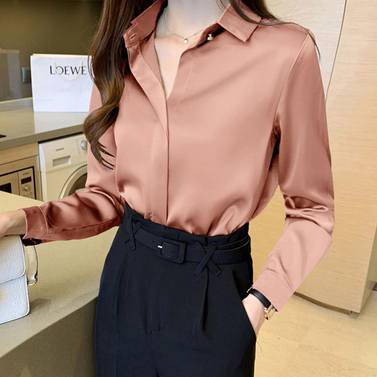 Silk Long Sleeve Office Ladies Satin Silk Shirt