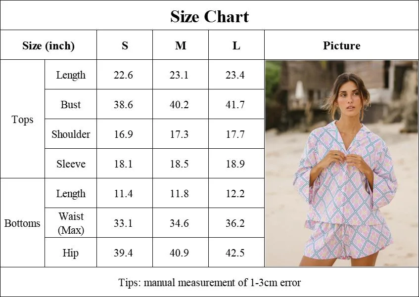 Summer Japanese Sleepwear 2 PCS Long Sleeve Print Shirt Short Pant Pajamas Set for Women