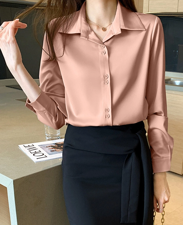 Silk Long Sleeve Office Ladies Satin Silk Shirt