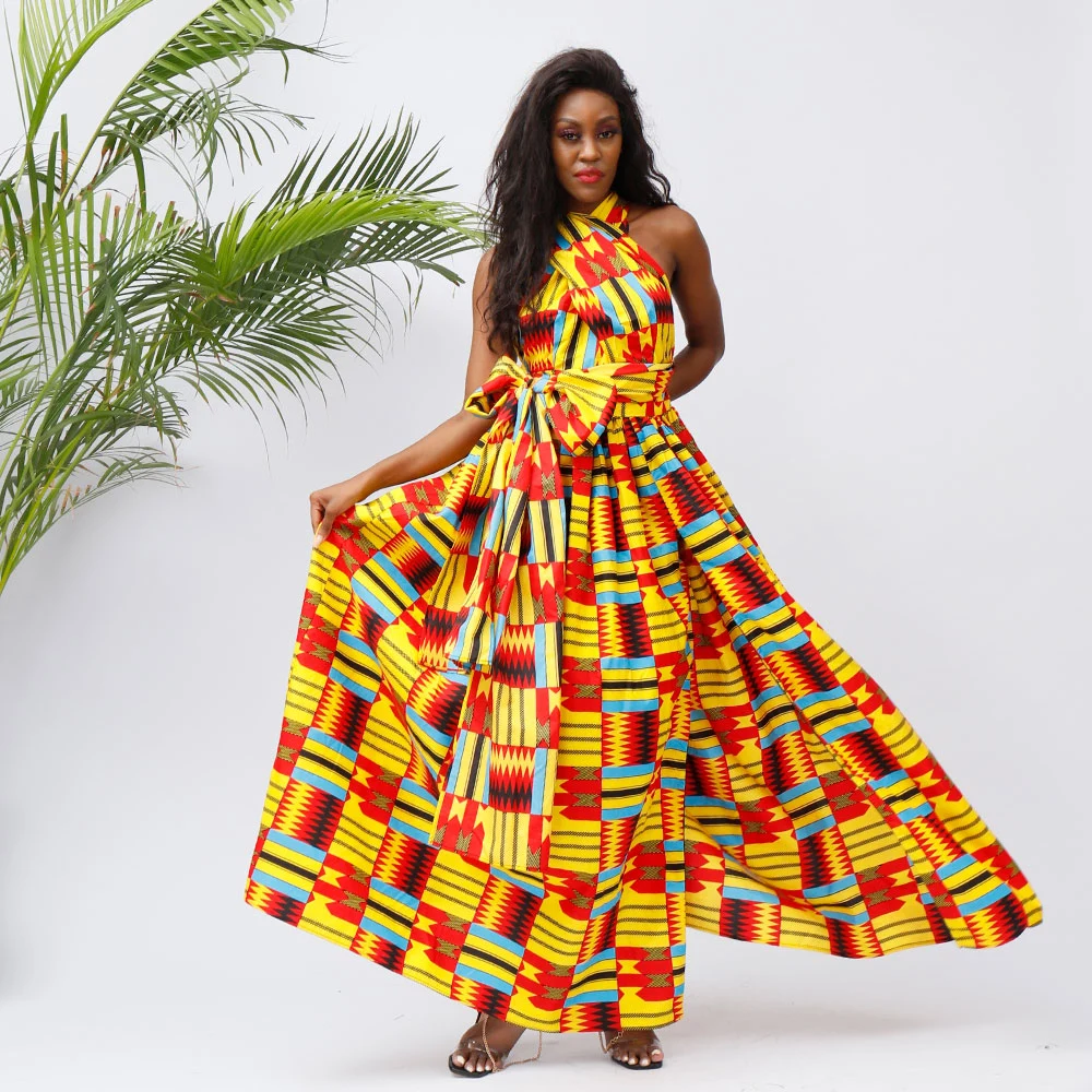 2021 Wholesale Fashion Custom African Kitenge Dress Designs Plus Size off-Shoulder 100% Cotton Women Maxi Dress