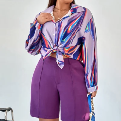 Print Street Plus Size Shirt à manches longues Blouses et chemises pour femmes