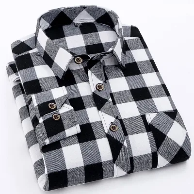 Original Office Causal Slim Fit Plane Velvet Automne et Hiver Épaissie Polaire Plaid Manches Longues Men's Shirt