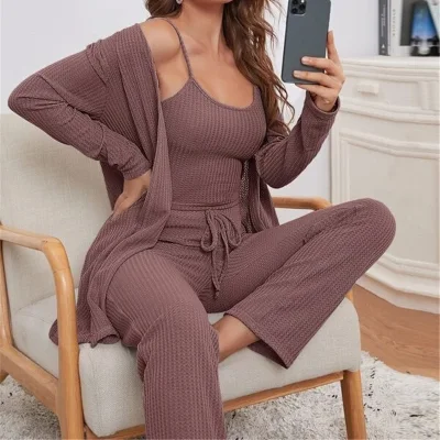 Hot Sale Three-Piece Robe Pyjamas Women's Home Wear Vêtements de nuit décontractés