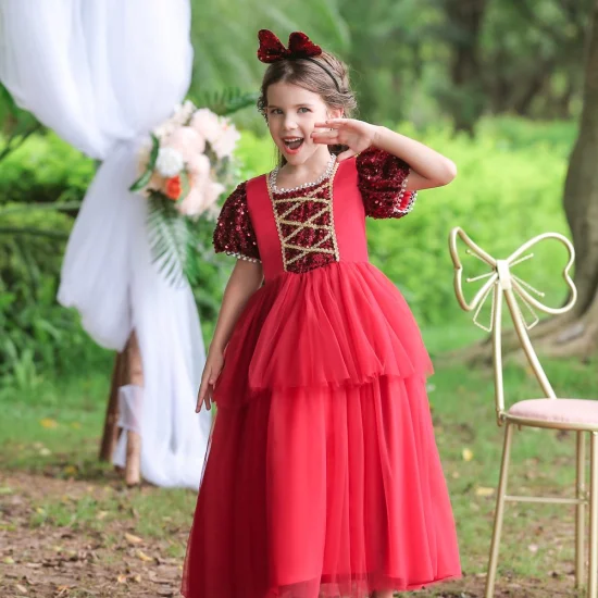 Robes de bébé Design brillant enfants robes de soirée manches courtes enfants vêtements fête porter des robes