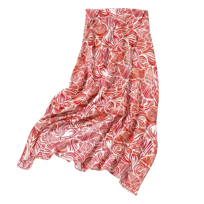 2022 Summer New Women's Red Printing taille haute en soie de mûrier Slim Fit Hip Fishtail jupe de longueur moyenne
