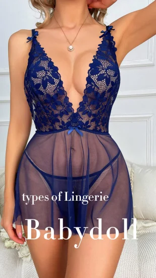 Ensemble Nuisette Femme Longue Dentelle Women Halter Chemise Dress Boudoir Nighties Sexy Lingerie Lace Babydoll Mesh Sleepwear